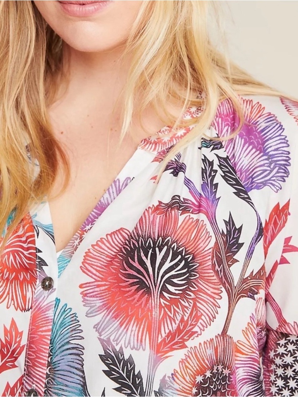 Tugboat White Floral Button-Front Maxi Dress with Pink, Purple & Blue Print - Picture 6 of 8